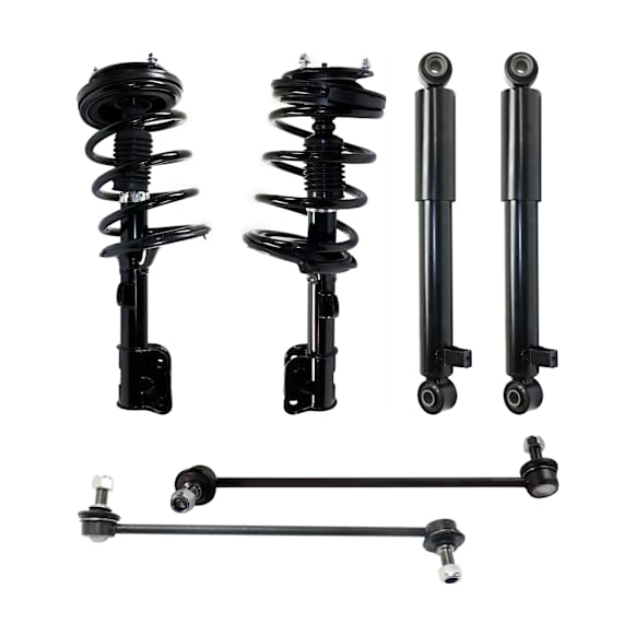 6-Piece Kit Shock and Fully Loaded Strut, Includes (4) Shock Absorber and Strut Assembly and (2) Sway Bar Link