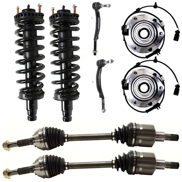 8-Piece Kit Front, Driver and Passenger Side Fully Loaded Strut, Includes (2) Tie Rod End, (2) Shock Absorber and Strut Assembly, (2) Wheel Hub and (2) Axle Assembly
