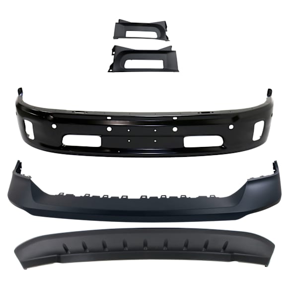 2015 Ram 1500 Sport - 5-Piece Kit Front, Lower Bumper, For Models With Two Piece  Type, Painted Black,  Includes (1) Bumper, (1) Bumper Cover, (2) Bumper Trim, and (1) Valance