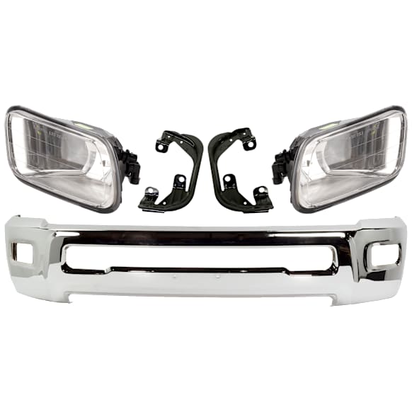 4-Piece Kit Bumper Chrome, Includes (1) Bumper, (2) Fog Light and (1) Fog Light Bracket