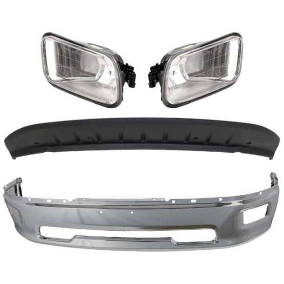 2012 Ram 1500 - 4-Piece Kit Bumper, For Models Without Sport Package, Chrome,  Includes (1) Bumper, (2) Fog Light, and (1) Valance