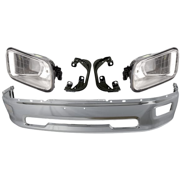 4-Piece Kit Bumper Chrome, Includes (1) Bumper, (2) Fog Light and (1) Fog Light Bracket