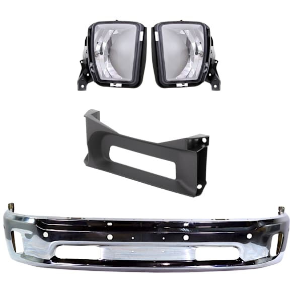 2014 Ram 1500 Outdoorsman - 5-Piece Kit Front, Lower Bumper, For Models With Two Piece  Type, Chrome,  Includes (1) Bumper, (2) Bumper Trim, and (2) Fog Light