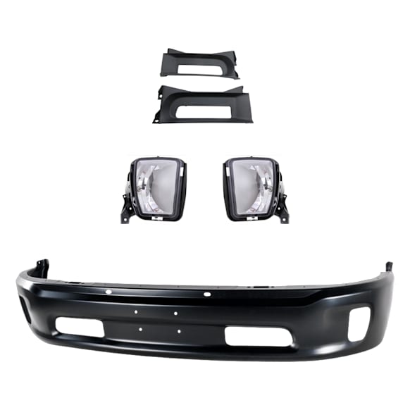 2014 Ram 1500 Outdoorsman - 5-Piece Kit Front, Lower Bumper, For Models With Two Piece  Type, Painted Black,  Includes (1) Bumper, (2) Bumper Trim, and (2) Fog Light