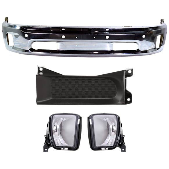 2017 Ram 1500 Rebel - 5-Piece Kit Front, Lower Bumper, For Models With Two Piece  Type, Chrome,  Includes (1) Bumper, (2) Bumper Trim, and (2) Fog Light
