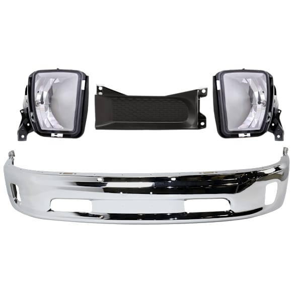 2013-2018 Ram 1500 - 4-Piece Kit Front, Lower Bumper Chrome, Includes (1) Bumper, (2) Fog Light and (1) Bumper Trim