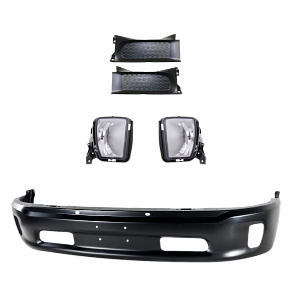 4-Piece Kit Front, Lower Bumper Painted Black, Includes (1) Bumper, (2) Fog Light and (1) Bumper Trim