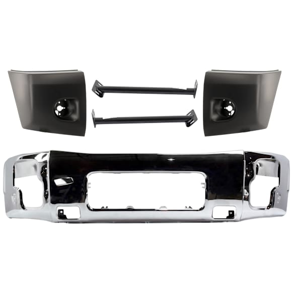 2011 Nissan Titan - 5-Piece Kit Front Bumper, For Models With Steel Bumper, Chrome, Includes (1) Bumper, (2) Bumper Bracket, and (2) Bumper End