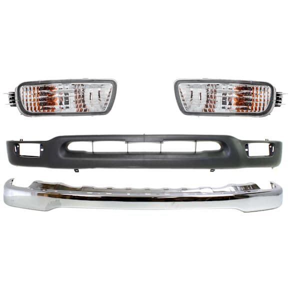 4-Piece Kit, Bumper, Chrome, Includes (1) Bumper, (2) Turn Signal Light, and (1) Valance