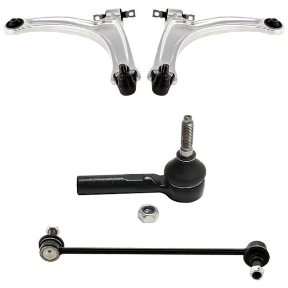 4-Piece Kit Control Arm Includes (2) Control Arm, (1) Sway Bar Link, and (1) Tie Rod End