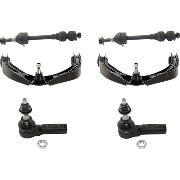 6-Piece Kit Front, Driver and Passenger Side, Upper Control Arms, Includes (2) Control Arm, (2) Sway Bar Link, and (2) Tie Rod End