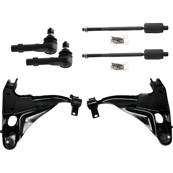 6-Piece Kit Front, Driver and Passenger Side Control Arms, Includes (2) Control Arm and (4) Tie Rod End