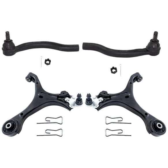 4-Piece Kit Front, Driver and Passenger Side, Lower Control Arms, Includes (2) Control Arm and (2) Tie Rod End