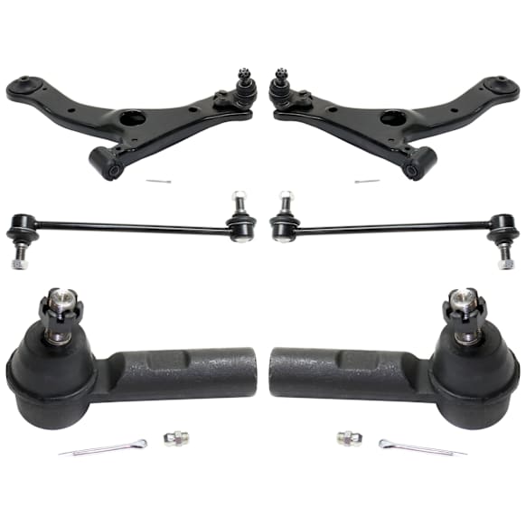 6-Piece Kit Front, Driver and Passenger Side, Lower Control Arms, Includes (2) Control Arm, (2) Sway Bar Link, and (2) Tie Rod End