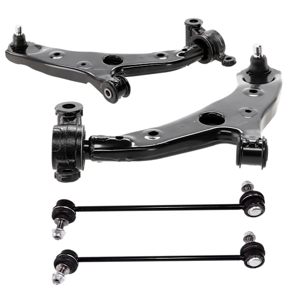 4-Piece Kit Front, Driver and Passenger Side, Lower Control Arms, Includes (2) Control Arm and (2) Sway Bar Link