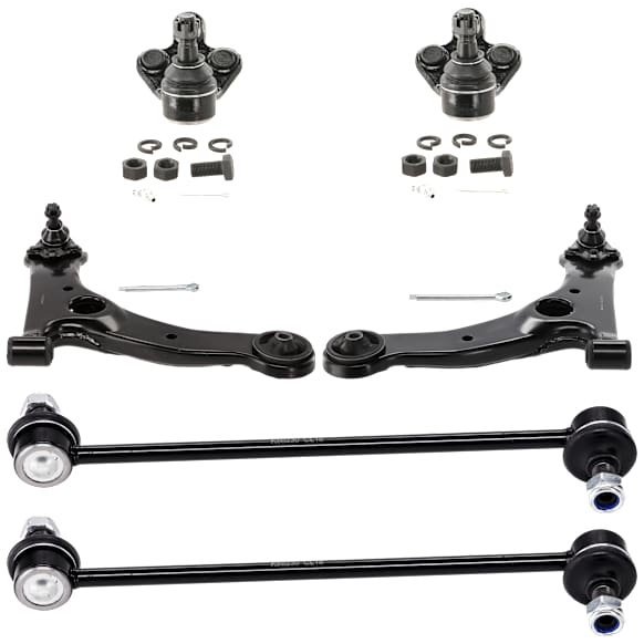 6-Piece Kit Front, Driver and Passenger Side, Lower Control Arms, Includes (2) Ball Joint, (2) Control Arm, and (2) Sway Bar Link