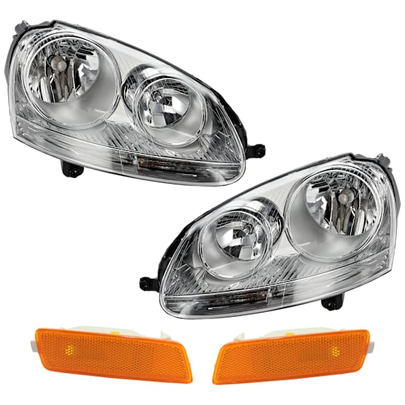 2006 Volkswagen Jetta - 4-Piece Kit Driver and Passenger Side Halogen Headlight, With bulb(s), mfrbodycodename : A5, New Body Style, OE Replacement, Sedan, Includes (2) Headlight and (2) Side Marker
