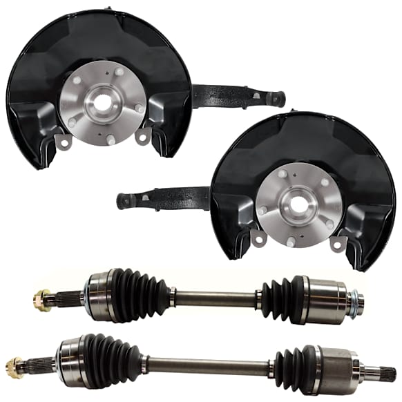 4-Piece Kit Front, Driver and Passenger Side Loaded Knuckle, With Backing Plate, With Bearing, Includes (2) Axle Assembly and (2) Knuckle