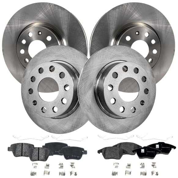 4-Wheel Set Front and Rear Brake Disc and Pad Kit, Plain Surface 5 Lugs Front-311.91 mm/Rear-254.76 mm, Includes (4) Disc and (2) Pad Set