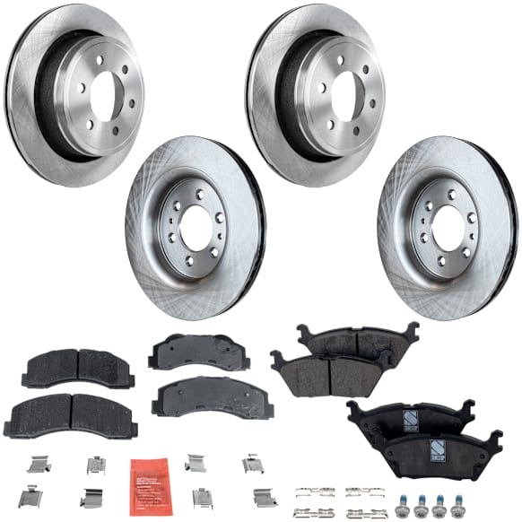 4-Wheel Set Front and Rear Brake Disc and Pad Kit, Plain Surface 6 Lugs Front-350.01 mm/Rear-347.98 mm, Includes (4) Brake Disc and (2) Brake Pad Set