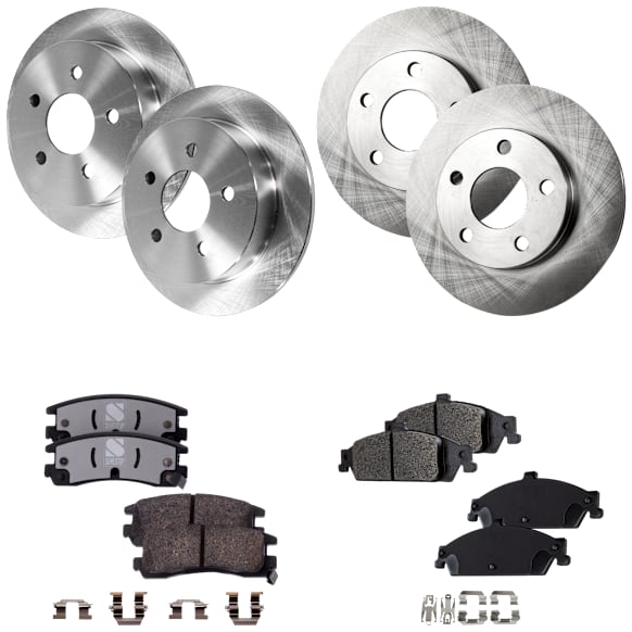 4-Wheel Set Front and Rear Brake Disc and Pad Kit, Plain Surface 5 Lugs Front and Rear-277.88 mm, Includes (4) Disc and (2) Pad Set