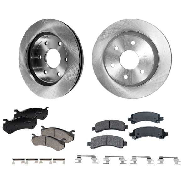 4-Wheel Set Front and Rear Brake Disc and Pad Kit, Plain Surface 6 Lugs Front-305.05 mm/Rear-329.69 mm, Includes (4) Disc and (2) Pad Set