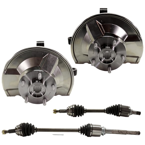 4-Piece Kit Front, Driver and Passenger Side Loaded Knuckle, With Backing Plate, With Bearing, Includes (2) Axle Assembly and (2) Knuckle