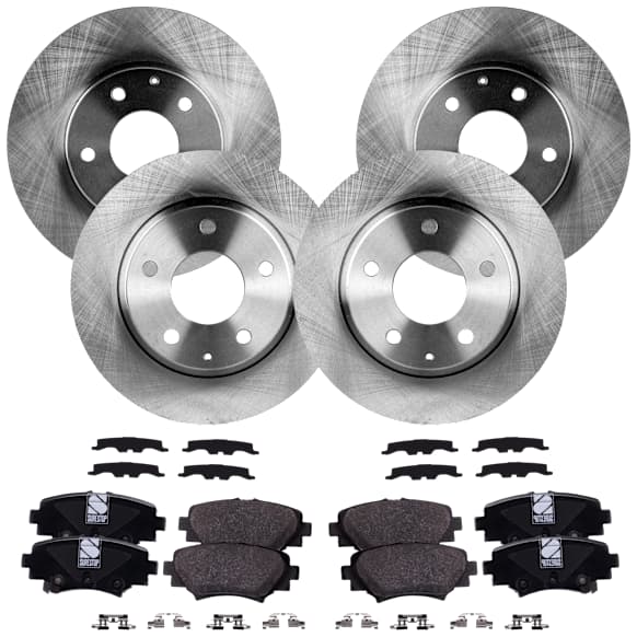 4-Wheel Set Front and Rear Brake Disc and Pad Kit, Plain Surface Front-279.91 mm/Rear-265 mm Organic, Includes (2) Brake Pad Set and (4) Brake Disc