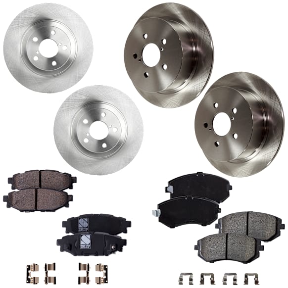 4-Wheel Set Front and Rear Brake Disc and Pad Kit, Plain Surface 5 Lugs Front-293.4 mm/Rear-273.81 mm, Includes (4) Brake Disc and (2) Brake Pad Set