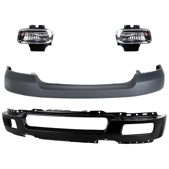 2004 Ford F-150 - 4-Piece Kit Front Bumper, New Body Style, For Models Without Wheel Opening Molding, Paint to Match, Includes (1) Bumper, (1) Bumper Cover, and (2) Fog Light