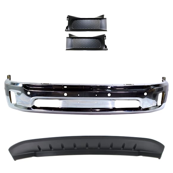 2014 Ram 1500 - 4-Piece Kit Front, Lower Bumper, For Models With Two Piece  Type, Chrome,  Includes (1) Bumper, (2) Bumper Trim, and (1) Valance