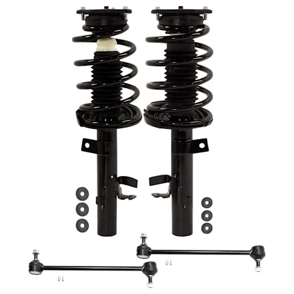 4-Piece Kit Front, Driver and Passenger Side Fully Loaded Strut, includes (2) Loaded Strut and (2) Sway Bar Link