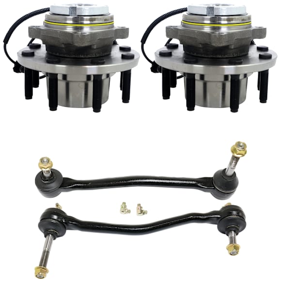 2-Wheel Set Wheel Hub, 8 Lugs, With Bearing, With Sensor, 4WD, Includes (2) Sway Bar Link and (2) Wheel Hub
