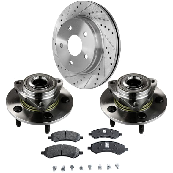 2-Wheel Set Wheel Hub, 5 Lugs, With Bearing, includes (1) Brake Disc, (1) Brake Pad Set, and (2) Wheel Hub