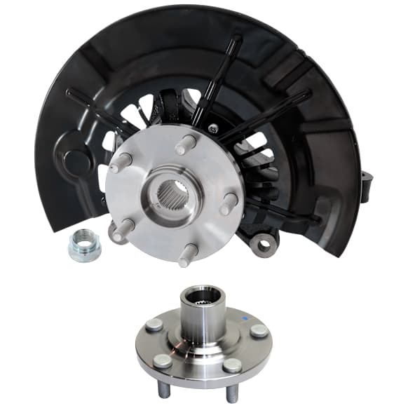 2-Piece Kit Front, Passenger Side Loaded Knuckle, With Backing Plate, With Bearing, Includes (1) Knuckle and (1) Wheel Hub