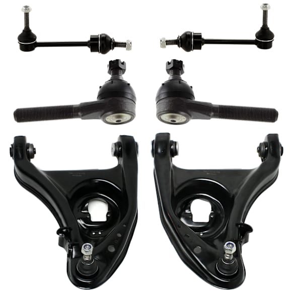 6-Piece Kit Control Arm Includes (2) Control Arm, (2) Sway Bar Link, and (2) Tie Rod End