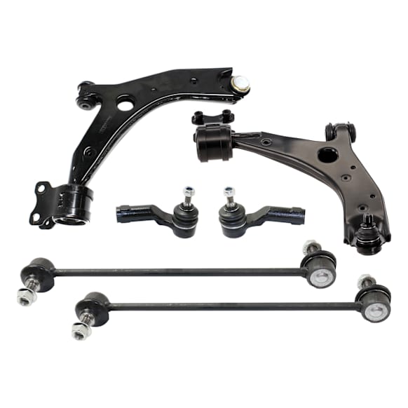6-Piece Kit Control Arm Includes (2) Control Arm, (2) Sway Bar Link, and (2) Tie Rod End