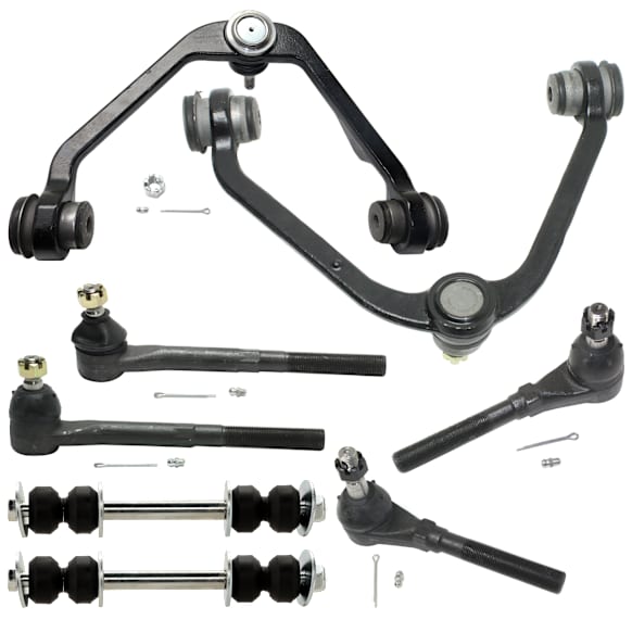 8-Piece Kit Control Arm Includes (2) Control Arm, (2) Sway Bar Link, and (4) Tie Rod End