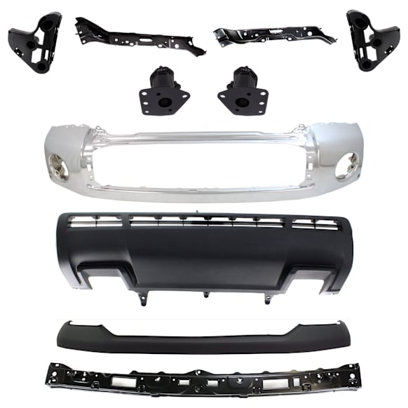 10-Piece Kit, Front Bumper, Chrome, Includes (1) Bumper, (4) Bumper Bracket, (1) Bumper Cover, (3) Bumper Retainer, and (1) Valance