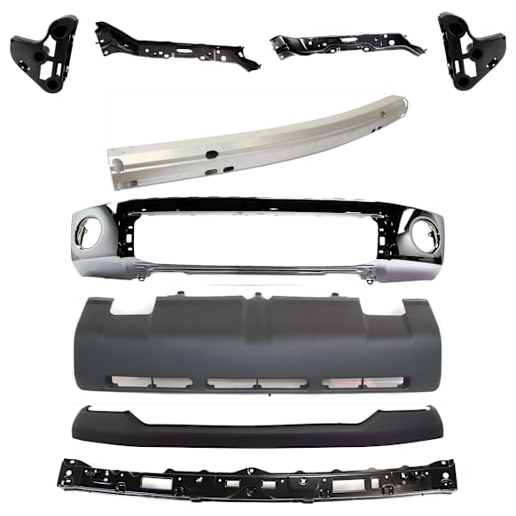 2007 Toyota Tundra - 9-Piece Kit Front Bumper, Chrome, Includes (1) Bumper, (2) Bumper Bracket, (1) Bumper Cover, (1) Bumper Reinforcement, (3) Bumper Retainer, and (1) Valance
