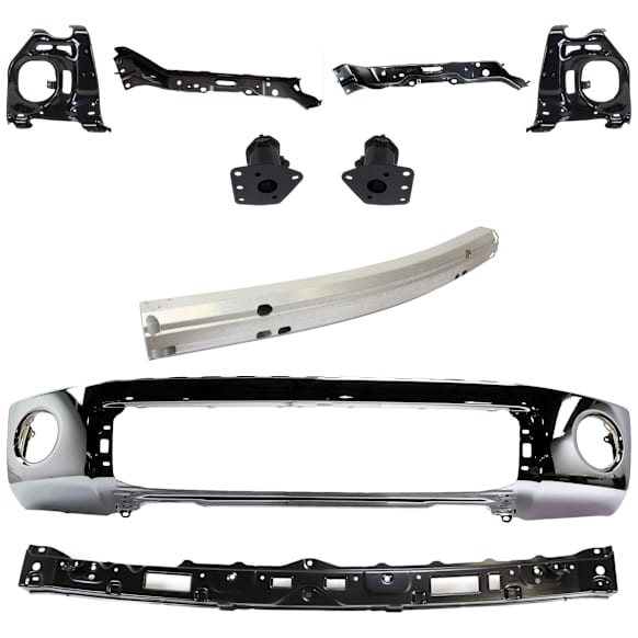 2008 Toyota Tundra - 9-Piece Kit Front Bumper, Chrome, Includes (1) Bumper, (4) Bumper Bracket, (1) Bumper Reinforcement, and (3) Bumper Retainer