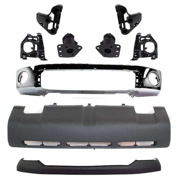 9-Piece Kit, Front Bumper, Chrome, Includes (1) Bumper, (6) Bumper Bracket, (1) Bumper Cover, and (1) Valance