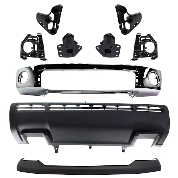 9-Piece Kit, Front Bumper, Chrome, Includes (1) Bumper, (6) Bumper Bracket, (1) Bumper Cover, and (1) Valance