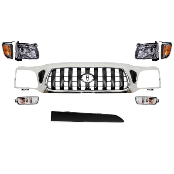 9-Piece Kit 8-Piece Kit Grille Chrome Shell with Painted Dark Gray Insert, Includes (2) Corner Light, (1) Grille Assembly, (2) Headlight, (1) Headlight Filler, and (2) Turn Signal Light