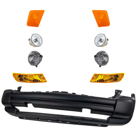 2007 Jeep Liberty - 9-Piece Kit Front Textured Bumper Cover, Sport Utility, Includes (1) Bumper Cover, (2) Fog Light, (2) Headlight, (2) Side Marker, and (2) Turn Signal Light