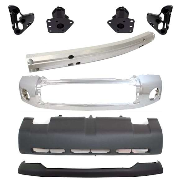 8-Piece Kit, Bumper, Chrome, Includes (1) Bumper, (4) Bumper Bracket, (1) Bumper Cover, (1) Bumper Reinforcement, and (1) Valance