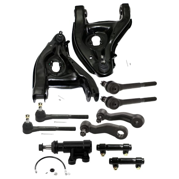 11-Piece Kit Front, Driver and Passenger Side, Lower Control Arms, Includes (2) Control Arm, (1) Idler Arm, (1) Idler Arm Bracket, (1) Pitman Arm, (2) Tie Rod Adjusting Sleeve, and (4) Tie Rod End