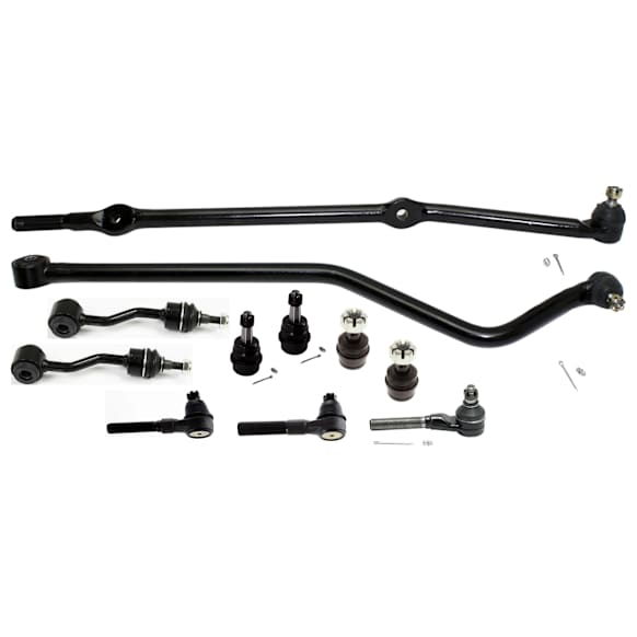 11-Piece Kit Track Bar - Direct Fit, 11-Piece Kit Includes (4) Ball Joint, (2) Sway Bar Link, (4) Tie Rod End, and (1) Track Bar