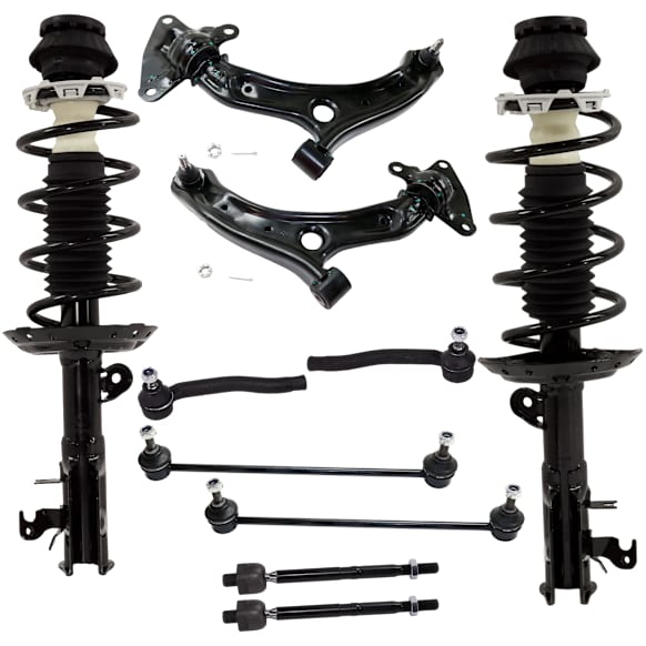 2013 Honda Fit - 10-Piece Kit Front, Driver and Passenger Side, Fully Loaded Strut, GAS, Except Electric Models, Includes (2) Control Arm, (2) Sway Bar Link, (4) Tie Rod End and (2) Shock Absorber and Strut Assembly