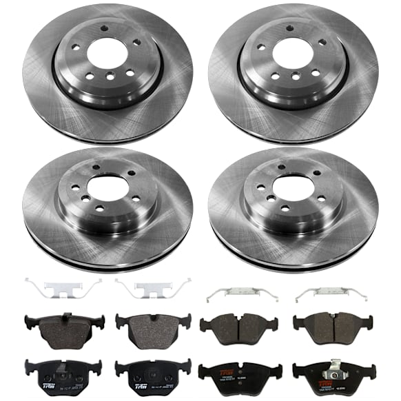 KIT-073024-1068 4-Wheel Set Front and Rear Brake Disc and Pad Kit, Plain Surface 5 Lugs Front-325.12 mm/Rear-320.04 mm Semi-metallic, Includes (2) Brake Pad Set and (4) Brake Disc